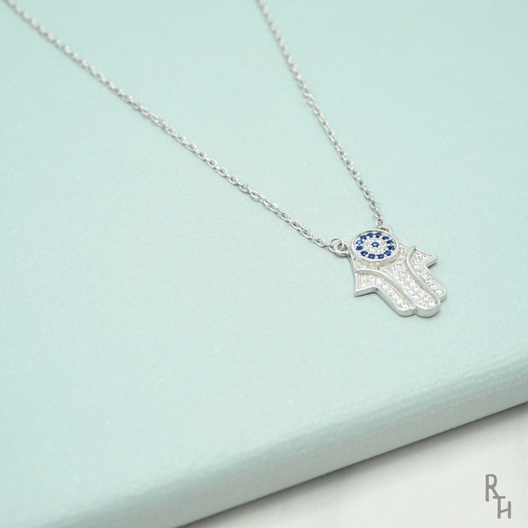 Silver Boho Hamsa Hand Necklace - Picture 2 of 4